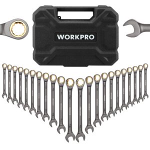 WORKPRO 22-Piece Regular Ratcheting Wrench Set with Organizer Box, 72 Teeth, Metric 6-18mm & SAE 1/4-3/4"