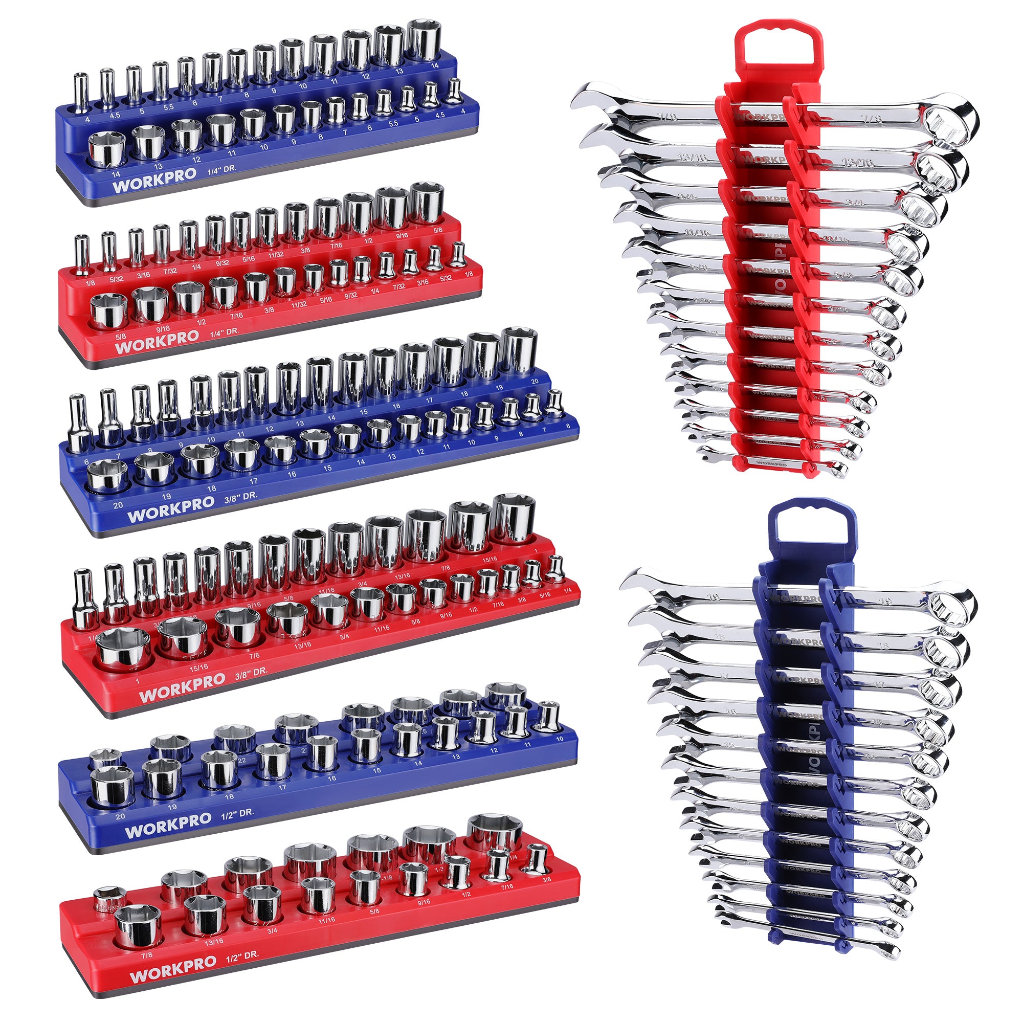 WORKPRO 8-Piece Magnetic Socket Organizer and Metric SAE Wrench Organizer Set, 1/4", 3/8", 1/2" Drive Metric SAE Socket Storage(Socket, Wrench not Included)