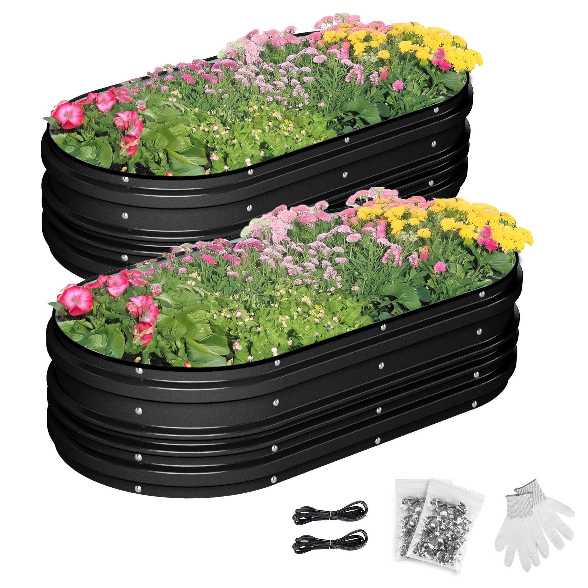 WORKPRO 4x2x1ft Galvanized Raised Garden Bed Set, Rust & Corrosion Protection, Easy Assembly, Safe Edge, Ideal for Vegetables & Flowers, Black, 2 Pcs
