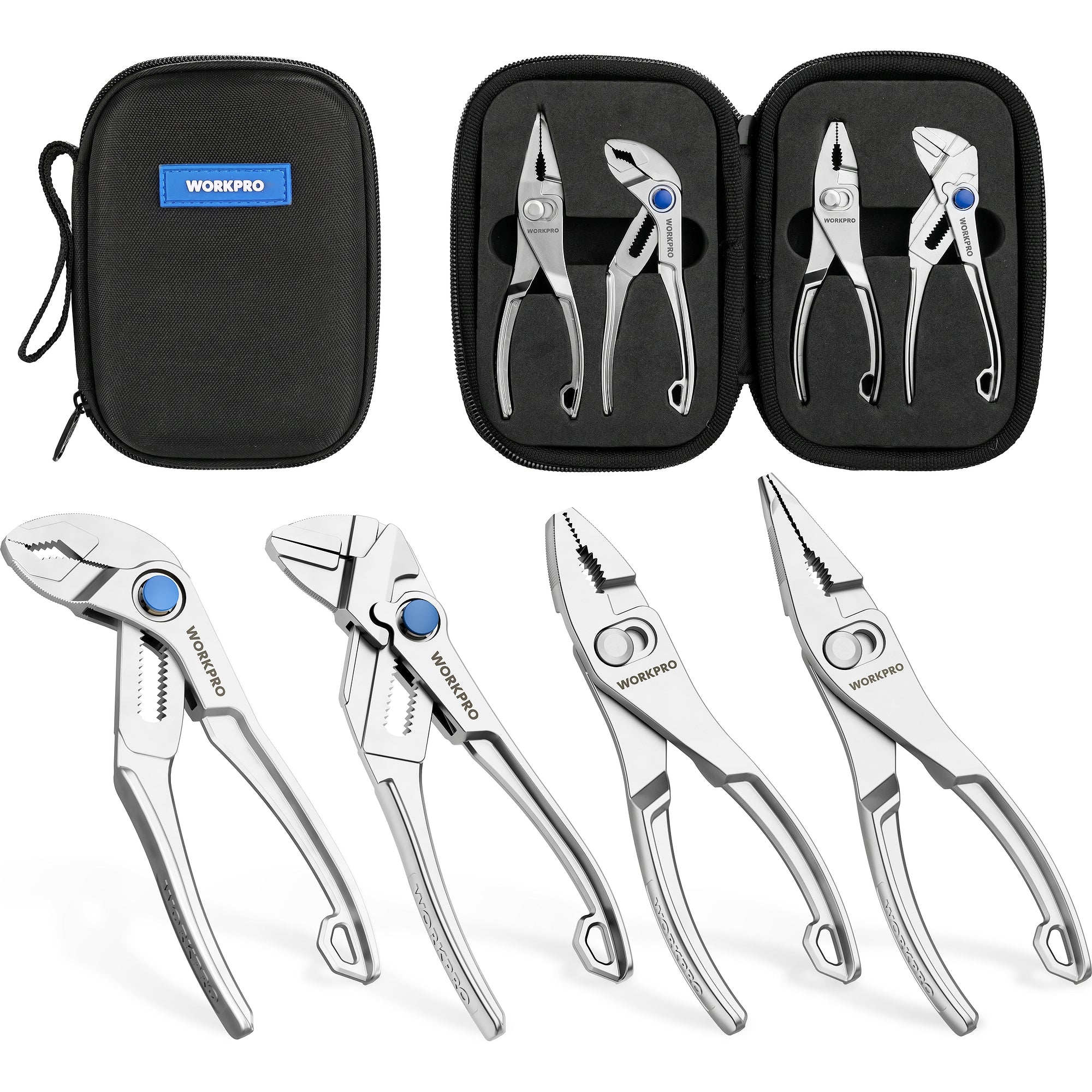 WORKPRO 4-Piece Mini Pliers Set with Pouch, Includes 4-Inch Plier Wrench & Slip Joint & Water Pump Pliers & 4.5-Inch Long Nose Slip Joint Plier, Adjustable Pliers/Pocket Plier/EDC Tool Gift for Man - Image 10
