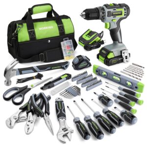 WORKPRO 157 Pcs Household Tool Kit with 20V Cordless Lithium-ion Drill Driver - Grey