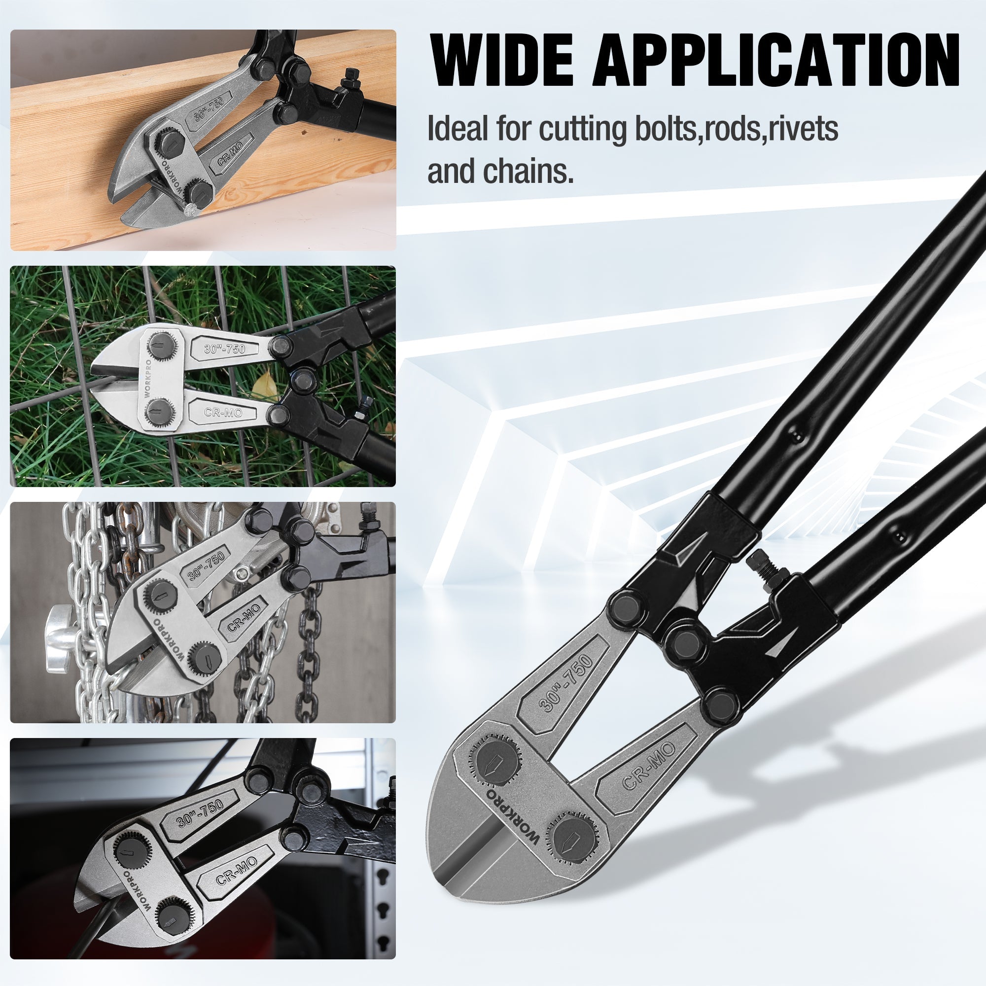 WORKPRO W017007A Bolt Cutter, Bi-Material Handle with Soft Rubber Grip, 30", Chrome Molybdenum Steel Blade - Image 7