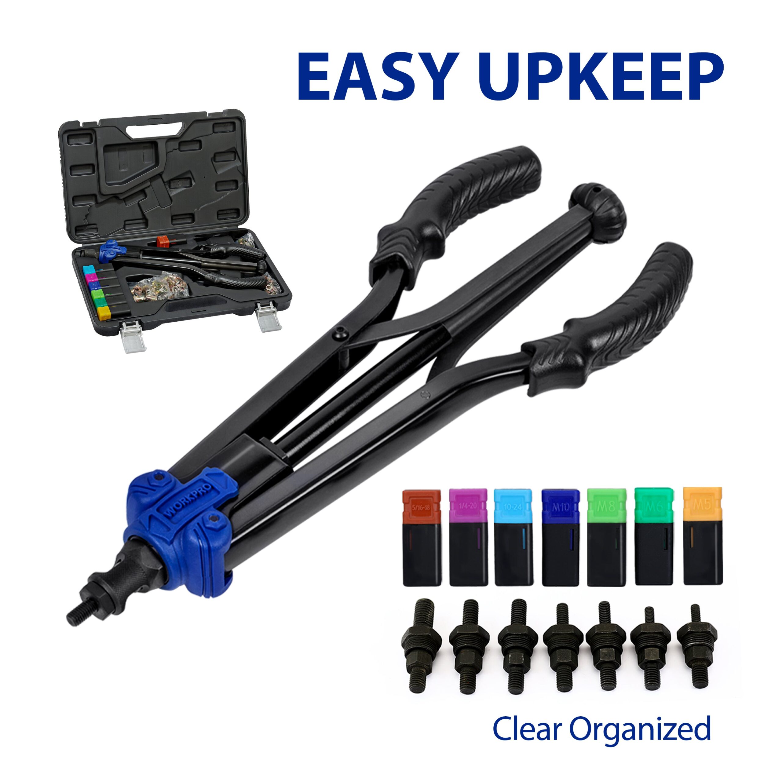 WORKPRO 15" Rivet Nut Tool 70pcs Rivet Nuts and Carry Case Threaded Hand Nutsert Tool Kit - Image 3