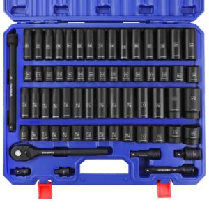 WORKPRO 65PCS 1/2&rdquo; Drive Impact Socket Set, SAE&Metric Deep & Shallow Kit