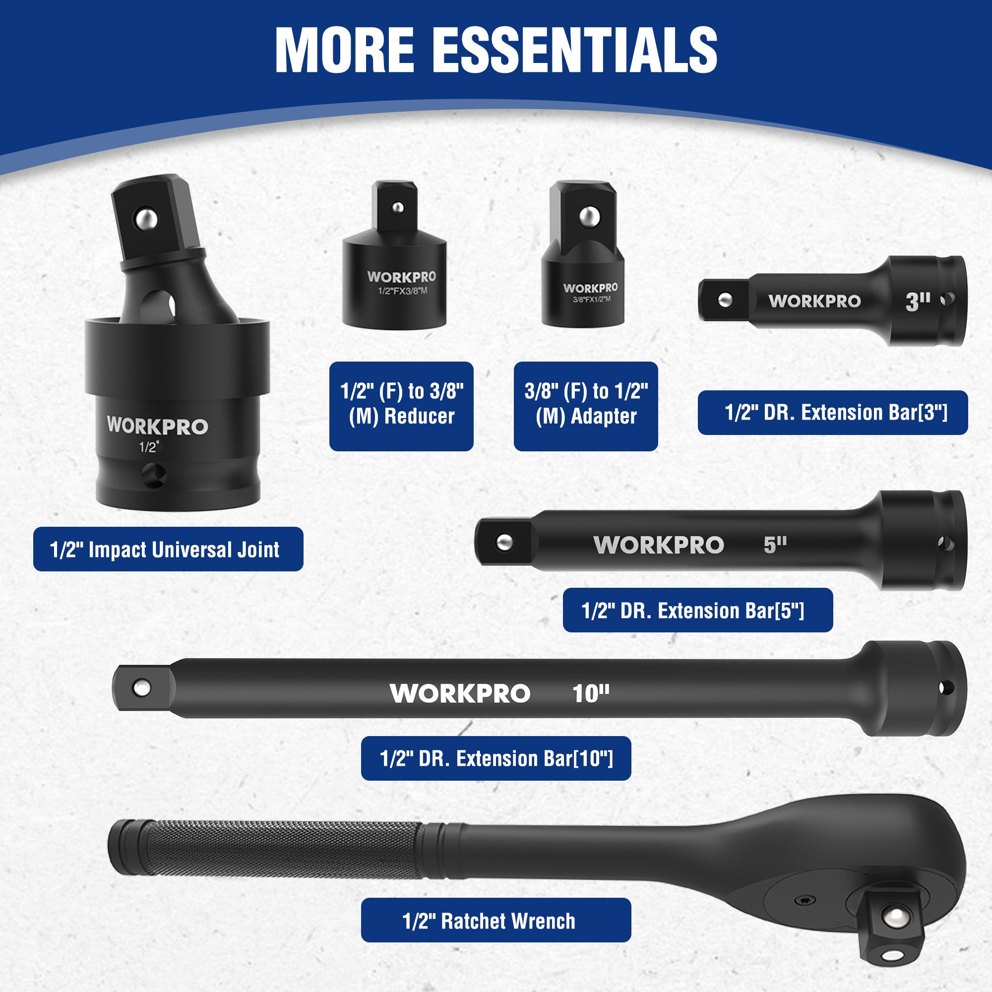 WORKPRO 65PCS 1/2” Drive Impact Socket Set, SAE&Metric Deep & Shallow Kit - Image 4