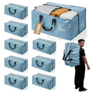 WORKPRO 8 Pack Extra Large Moving Bags with Zippers & Carrying Handles Backpack Straps, Heavy-Duty Storage Tote for Space Saving & Storage, Alternative to Moving Box (Dusty Blue)