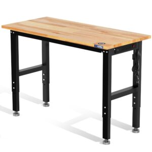 WORKPRO 48"&times;22" Adjustable Workbench 1500 LBS Load Capacity Hardwood Worktable with Power Outlets, Leveling Foot