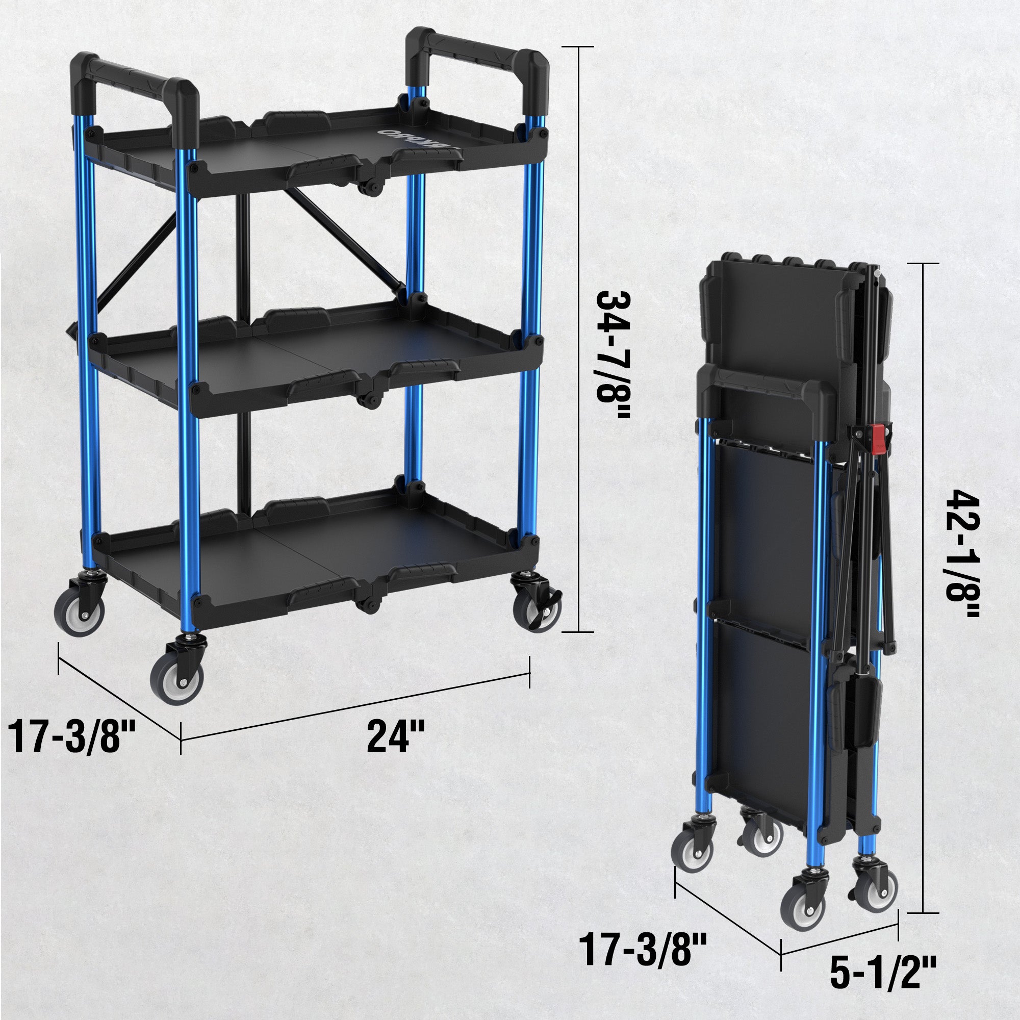 WORKPRO 3-Tier Collapsible Service Cart with Wheels, 210 LBS (No Assembly Required) - Image 3