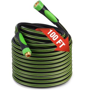 WORKPRO Hybrid Garden Hose 5/8" x 100ft, Heavy Duty | Flexible Hybrid Rubber, 3/4" Solid Brass Fittings & Rotary Handle, Kink Resistant, for Lawn, Garden & Yard Watering