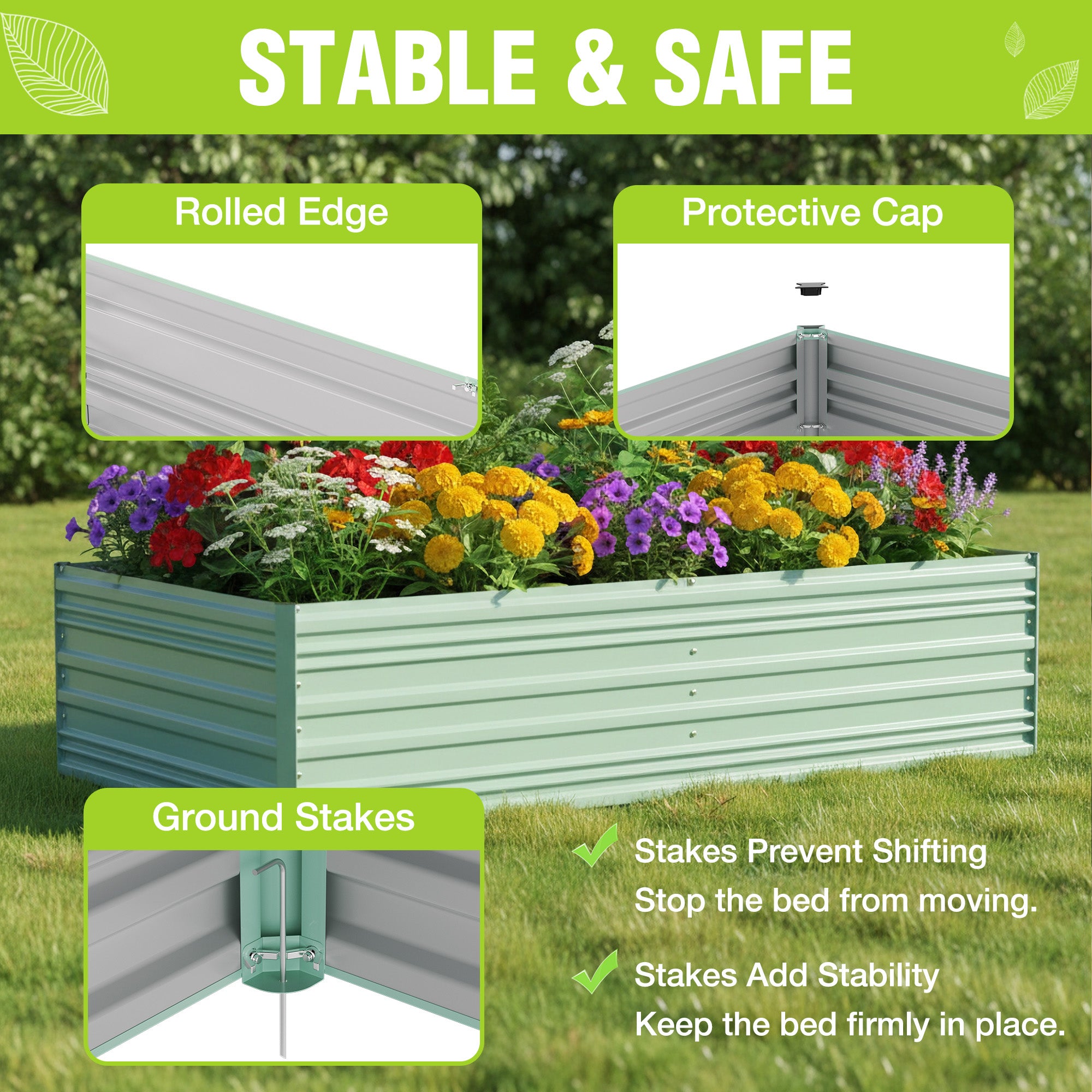 WORKPRO 7.5x4x2ft Outdoor Galvanized Metal Raised Garden Bed, Green - Image 3