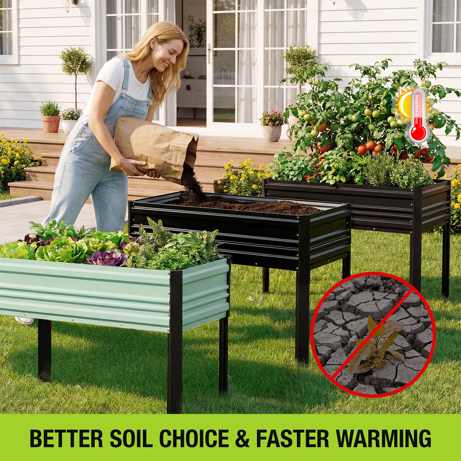 WORKPRO 48x24x32in Outdoor Galvanized Raised Garden Bed with Legs, 600LB Elevated Planter Box for Vegetable, Flowers, Herbs, Black - Image 6