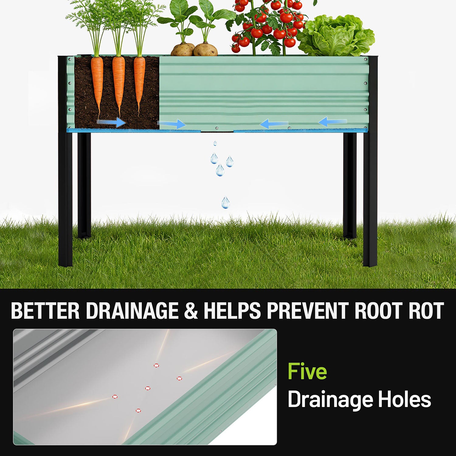WORKPRO 48x24x32in Outdoor Galvanized Raised Garden Bed with Legs, 600LB Elevated Planter Box for Vegetable, Flowers, Herbs, Green - Image 3