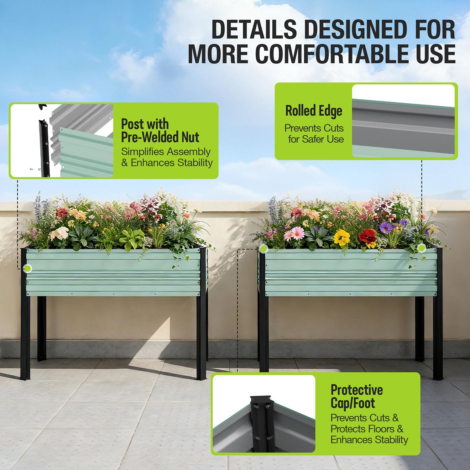 WORKPRO 48x24x32in Outdoor Galvanized Raised Garden Bed with Legs, 600LB Elevated Planter Box for Vegetable, Flowers, Herbs, Green - Image 5
