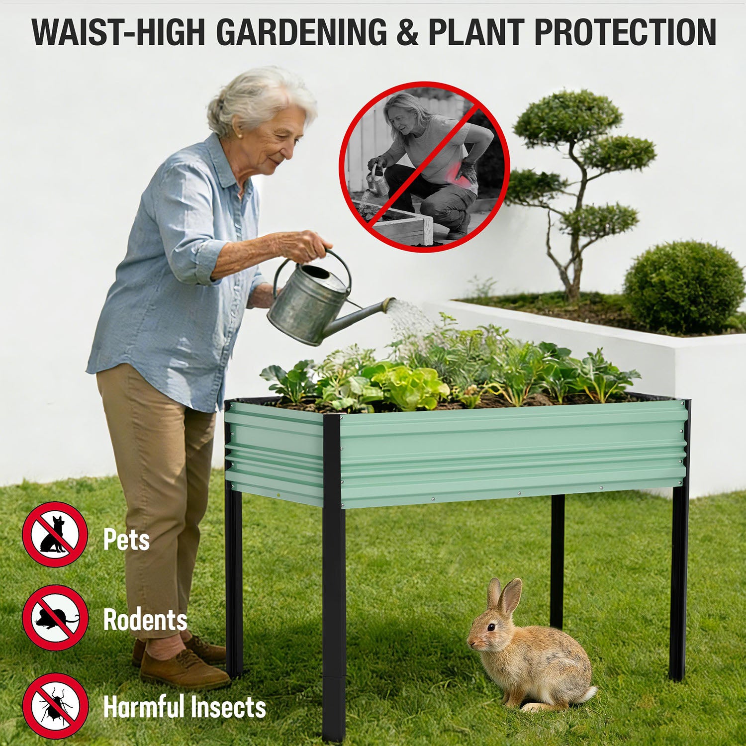 WORKPRO 48x24x32in Outdoor Galvanized Raised Garden Bed with Legs, 600LB Elevated Planter Box for Vegetable, Flowers, Herbs, Green - Image 6