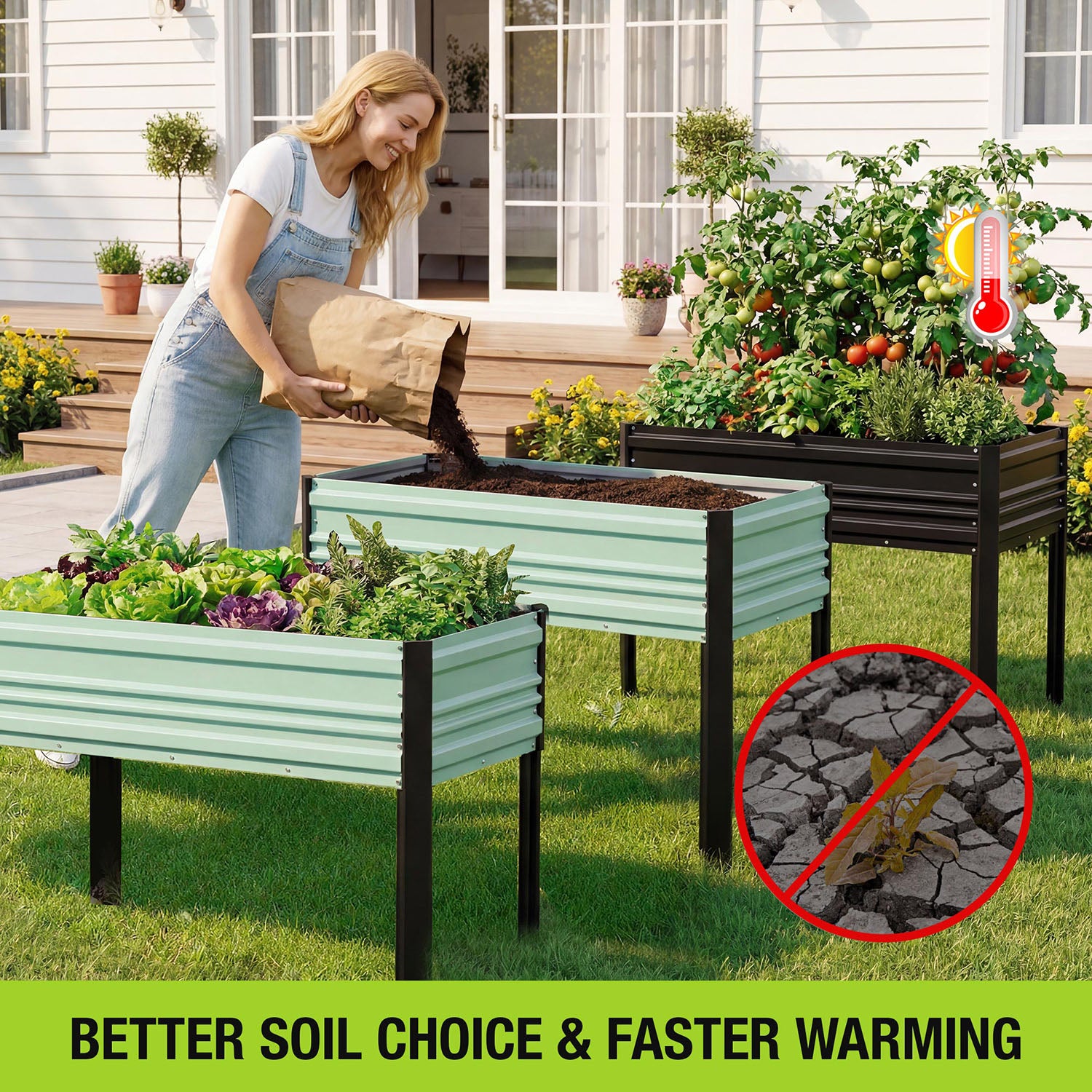 WORKPRO 48x24x32in Outdoor Galvanized Raised Garden Bed with Legs, 600LB Elevated Planter Box for Vegetable, Flowers, Herbs, Green - Image 7