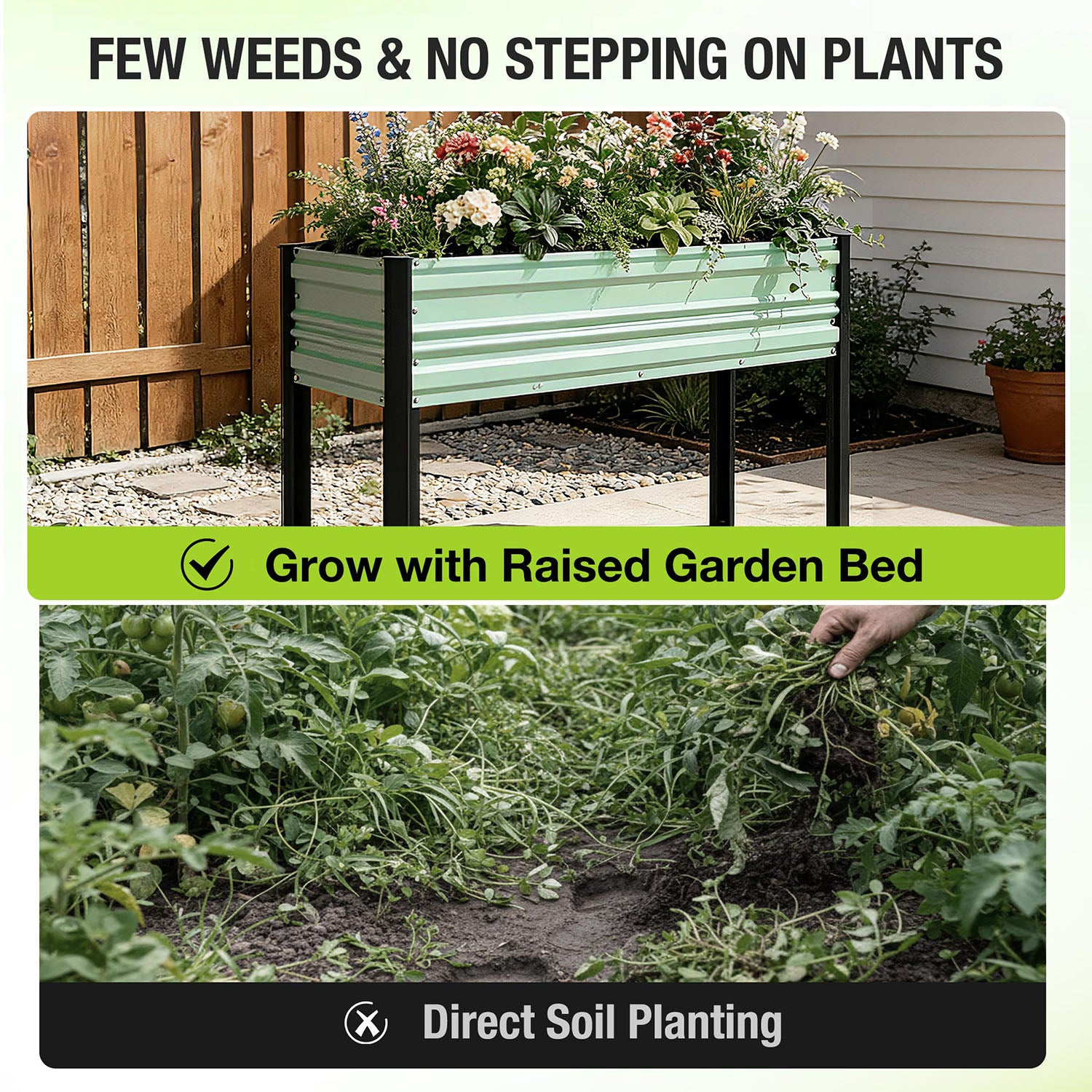 WORKPRO 48x24x32in Outdoor Galvanized Raised Garden Bed with Legs, 600LB Elevated Planter Box for Vegetable, Flowers, Herbs, Green - Image 8