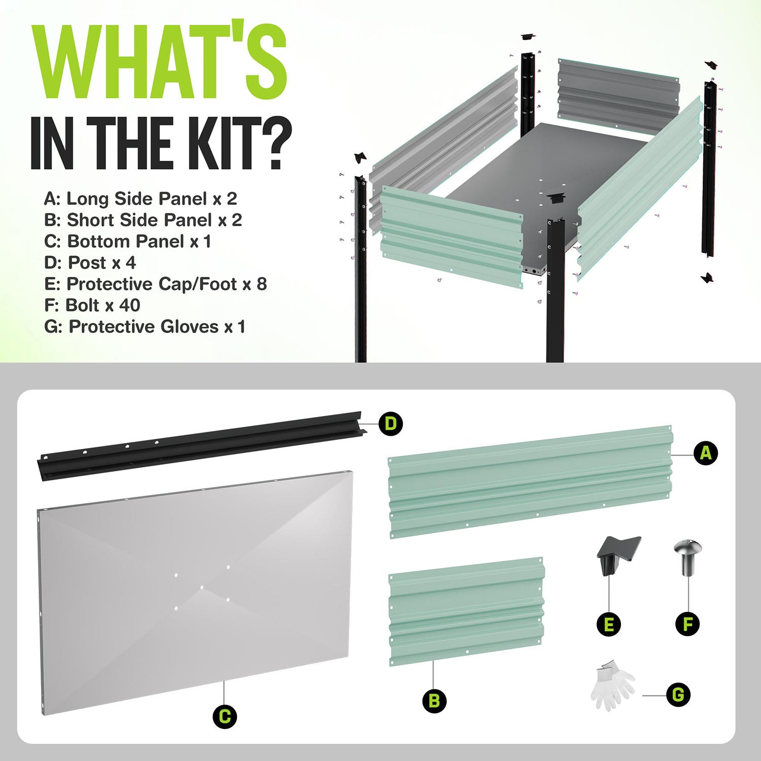WORKPRO 48x24x32in Outdoor Galvanized Raised Garden Bed with Legs, 600LB Elevated Planter Box for Vegetable, Flowers, Herbs, Green - Image 4