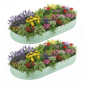 WORKPRO 2PK 8x4x1ft Outdoor Galvanized Raised Garden Bed, Easy Assembly Planter Raised Beds for Vegetable, Flowers, Herbs, Green