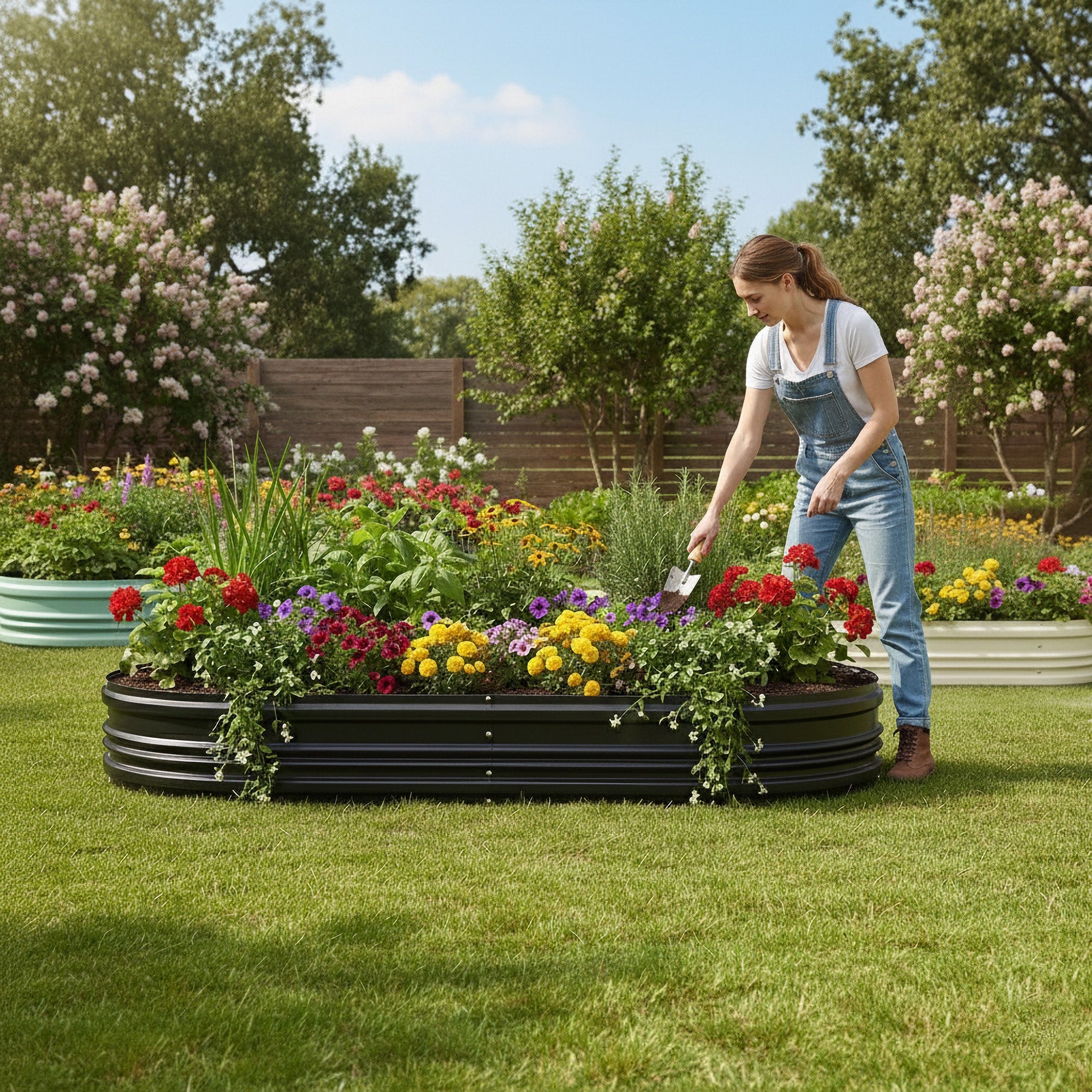 WORKPRO 2PK 8x4x1ft Outdoor Galvanized Raised Garden Bed, Easy Assembly Planter Raised Beds for Vegetable, Flowers, Herbs, Black - Image 9