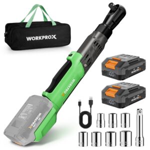 WORKPROX 20V Cordless Ratchet Wrench Kit, 3/8" Sockets, 74Ft-lbs, 250RPM, 2 Batteries