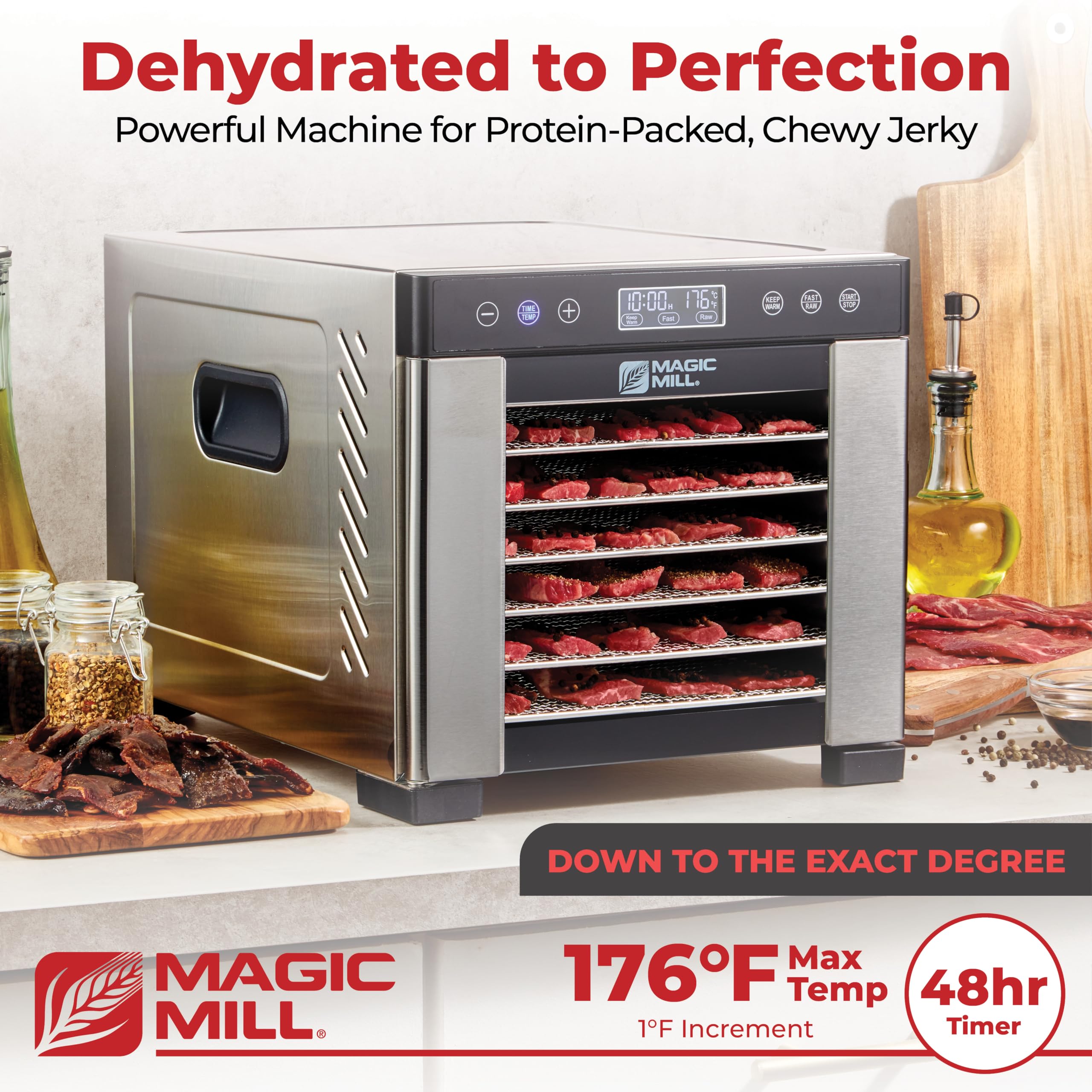 Magic Mill Pro Food Dehydrator Machine | Powerful 600W Rear Fan Even-Drying System | 7 Full-Size Stainless Steel Trays | 95°-176° Temperature Control, 48H Timer, Keep Warm + Auto Shutoff | ETL Listed - Image 2