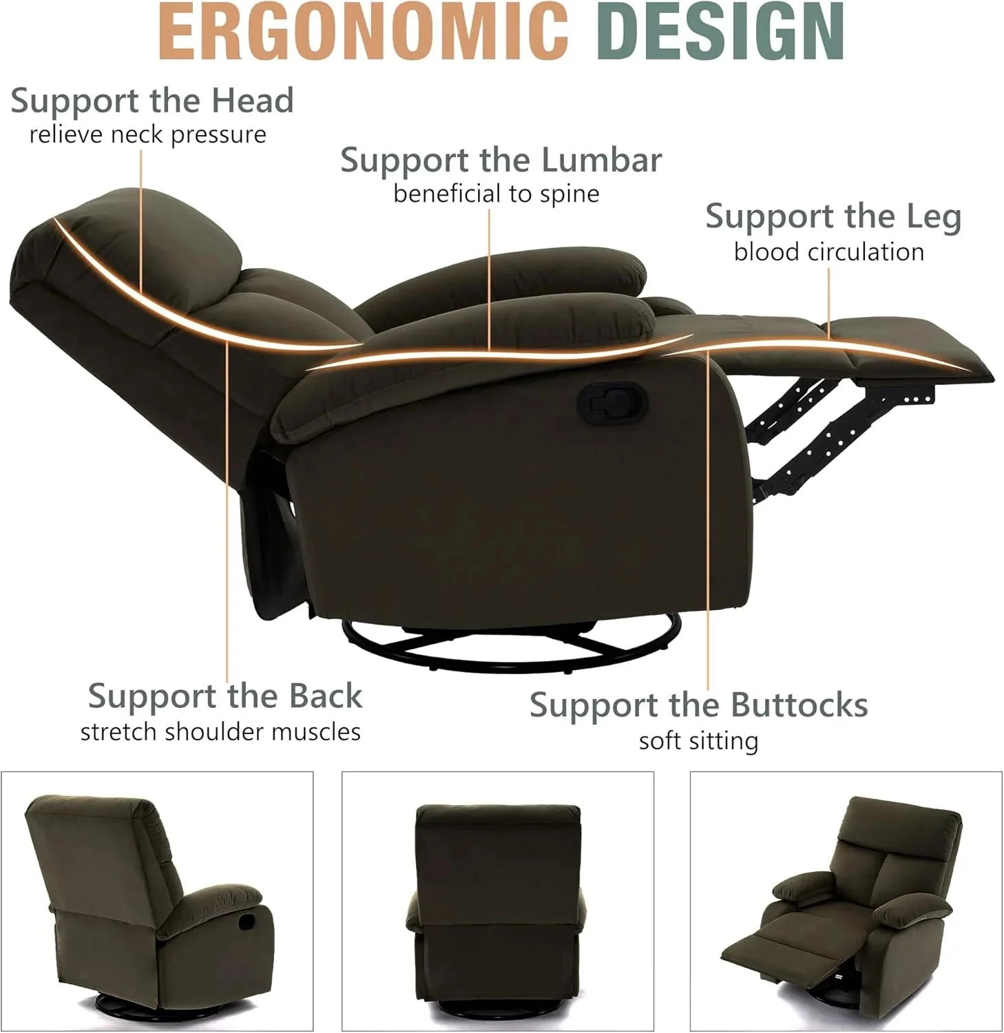 Small Swivel Rocker Recliner Chair for Compact Spaces - Image 26