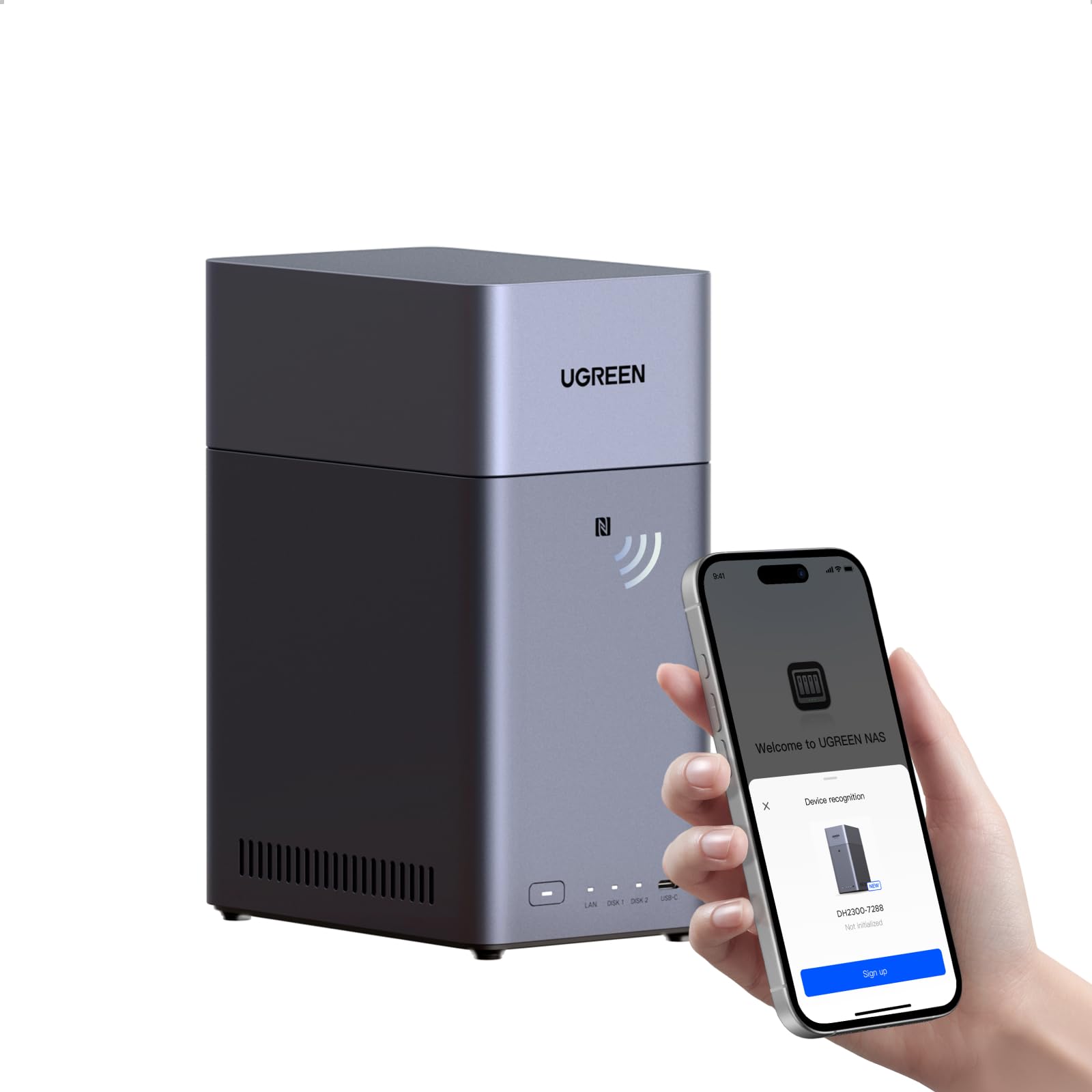 UGREEN NAS DH2300 2-Bay for Beginners & Personal Users, Phone Backup AI Album, Private Cloud/Remote Access, File Sharing, Multi-Device Backup, Home Entertainment, 4GB RAM on Board (Diskless)