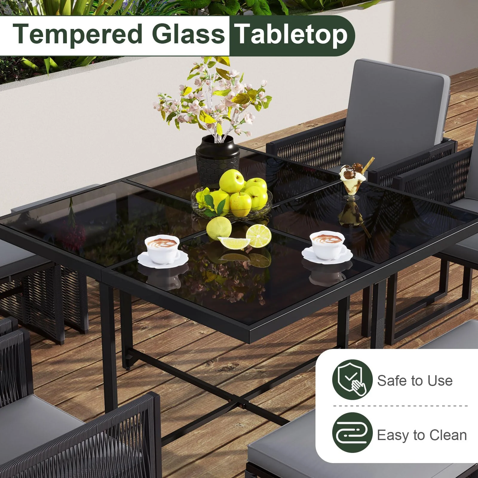 Tangkula 9 Pieces Patio Dining Set with PE Rattan Chairs - Image 7