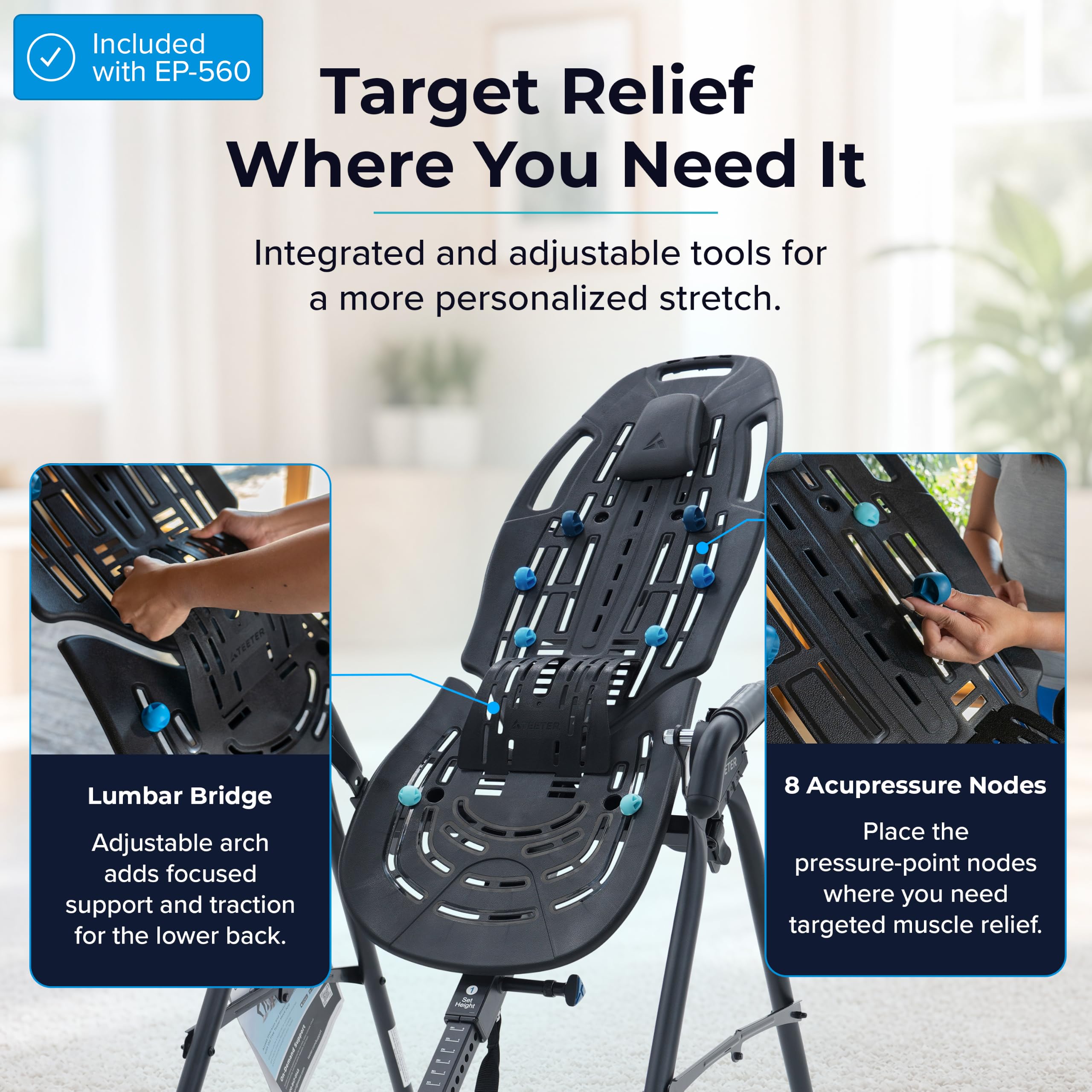 TEETER EP-560 Inversion Table w/Accessories for Back Pain Relief - FDA - Registered, UL Safety Certified, 300 lb Capacity, Designed & Patented in USA - Image 3
