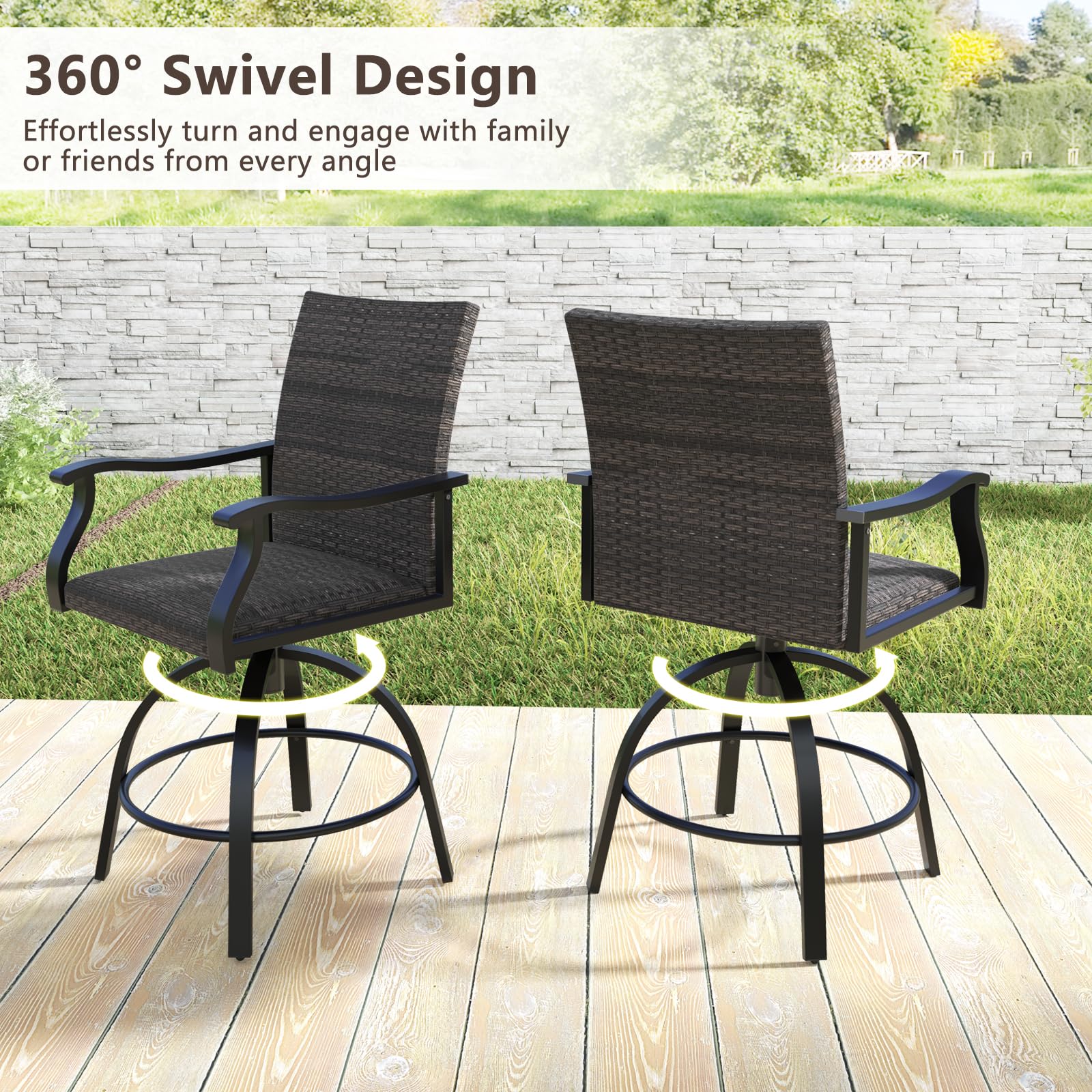Tangkula 3 Pieces Wicker Patio Swivel Bar Set - Image 5