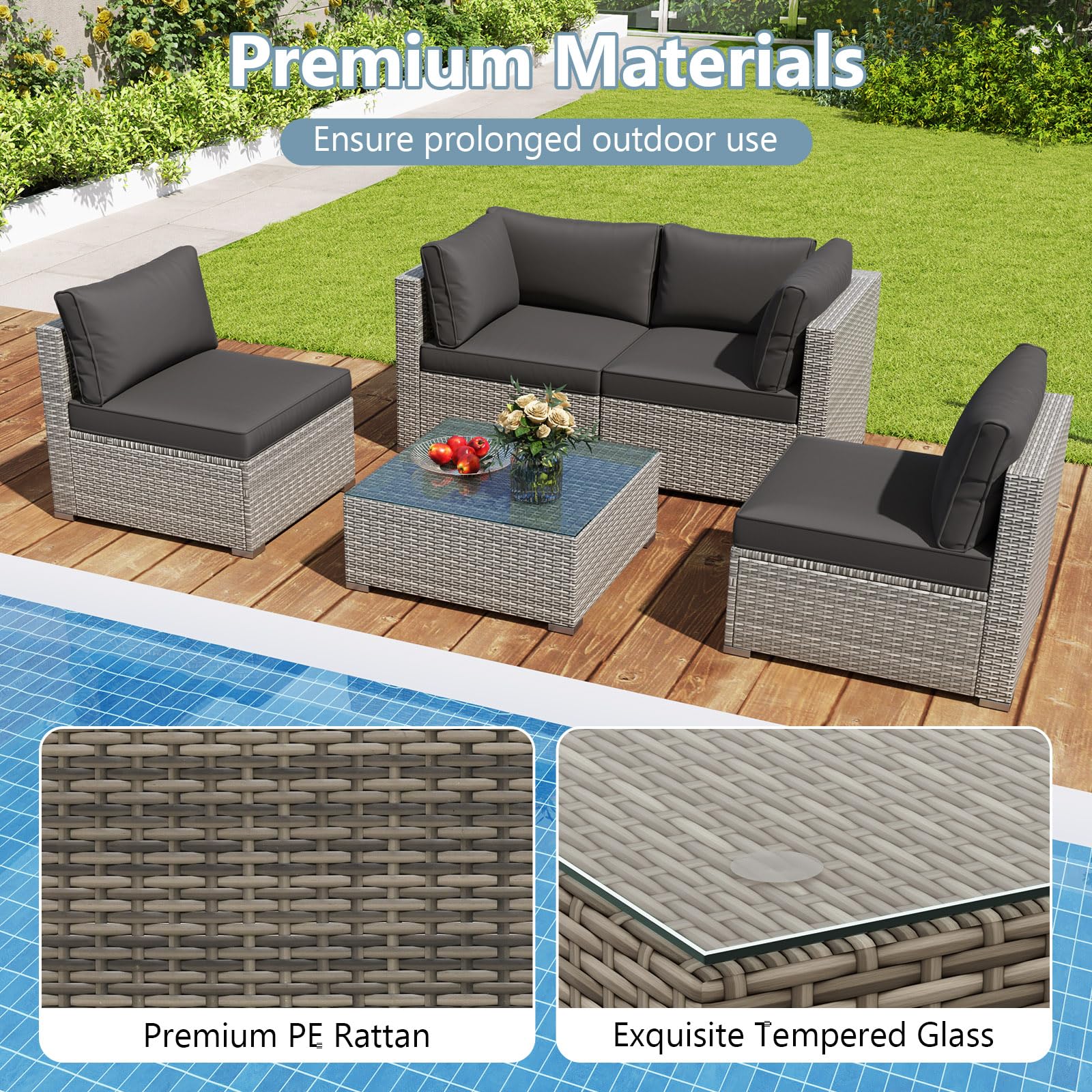 Tangkula 5-Piece Outdoor Patio Sectional Sofa Couch - Image 5