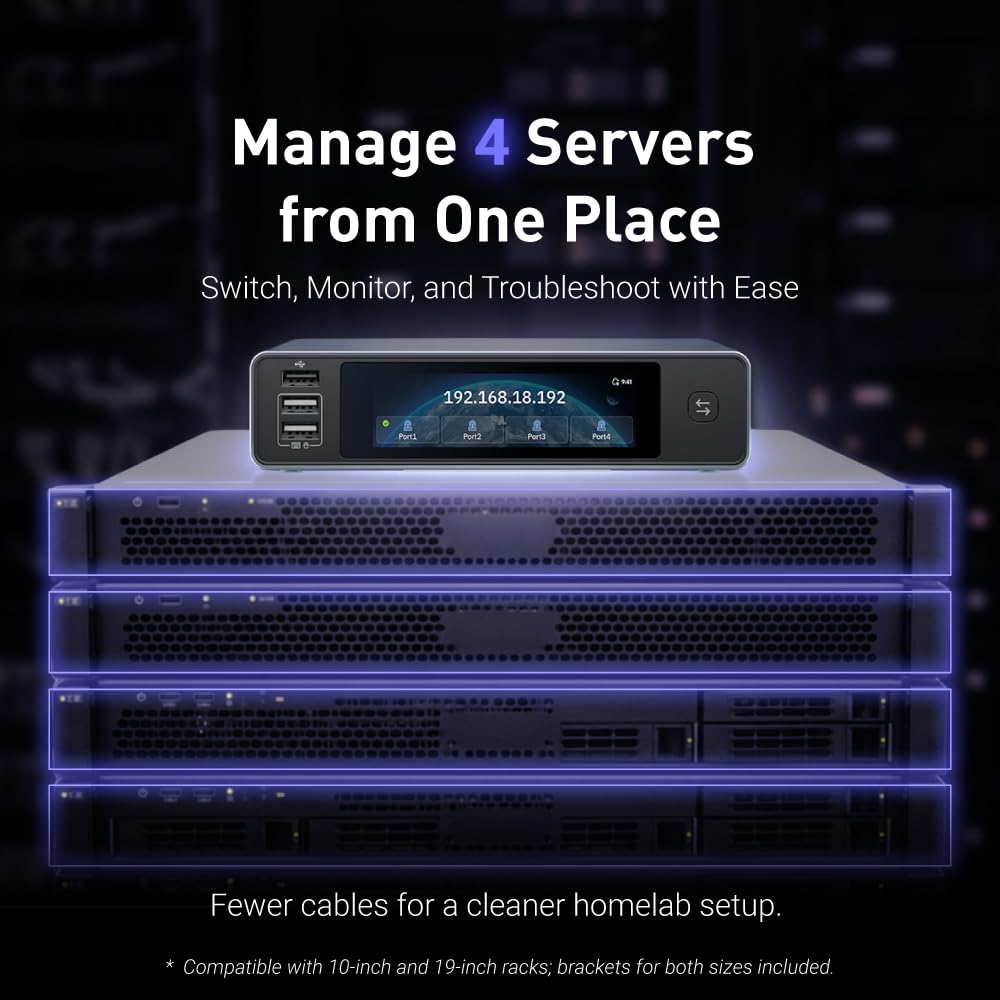 GL.iNet Comet X (GL-RM4PE) Quad-Port Remote KVM for Home Lab and IT Pro PoE powered 4-port KVM, Self-Hosted, 4 HDMI, 4K 30Hz loop-out, 64 GB eMMC, touchscreen, B2B, IT, Local Control, Rack-Ready - Image 3