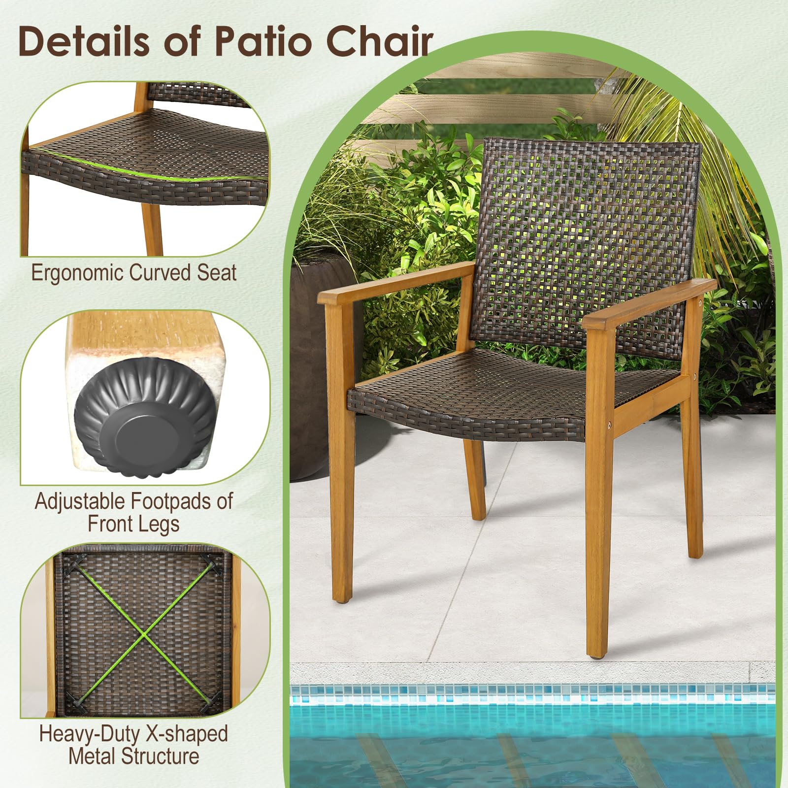 Tangkula 9 Pieces Patio Table and Chairs Set with Acacia Wood Expandable Table and 8 PE Rattan Armchairs - Image 7