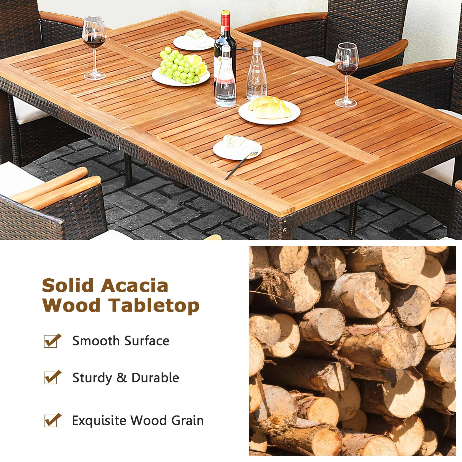 Tangkula 7 Pieces Patio Rattan Dining Set, Outdoor Conversation Set - Image 6