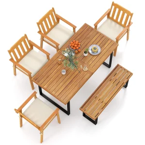 Tangkula 6 Pieces Patio Dining Table Set, Acacia Wood