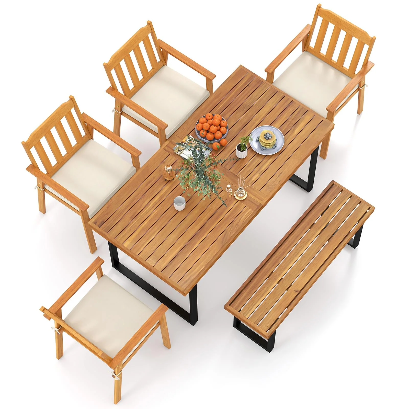 Tangkula 6 Pieces Patio Dining Table Set, Acacia Wood