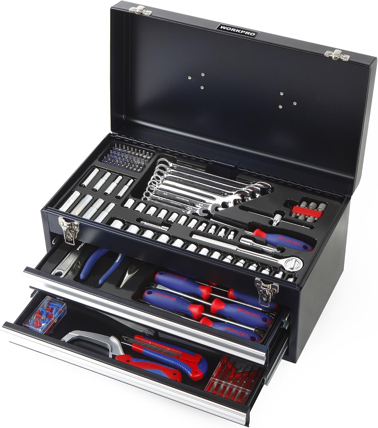 WORKPRO 239-Piece Household Tool Set with 2-Layer Drawers Heavy Duty Metal Box - Perfect for Household, DIY, Auto - Image 4