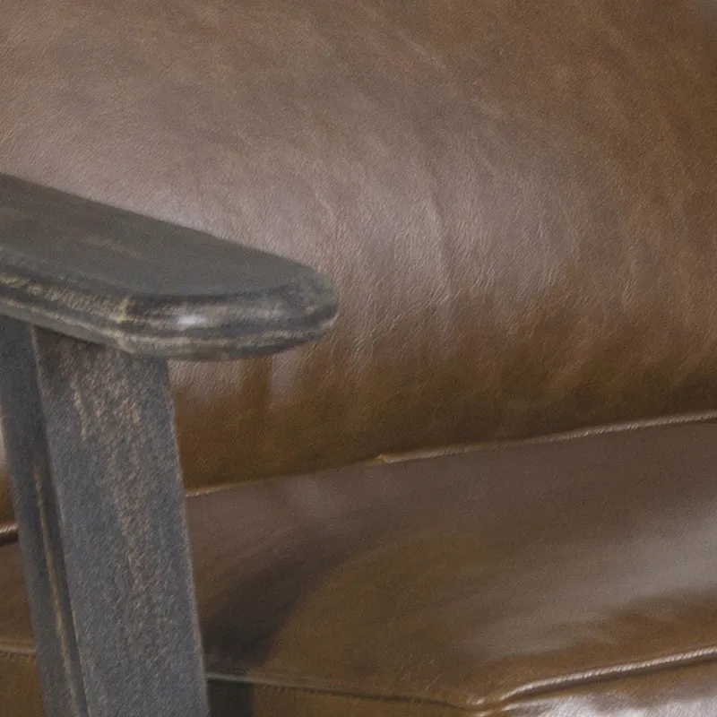 Handcrafted Amber Accent Chair with Slatted Mango Wood, Buffalo Leather Cushions, and Angled Legs - Image 28