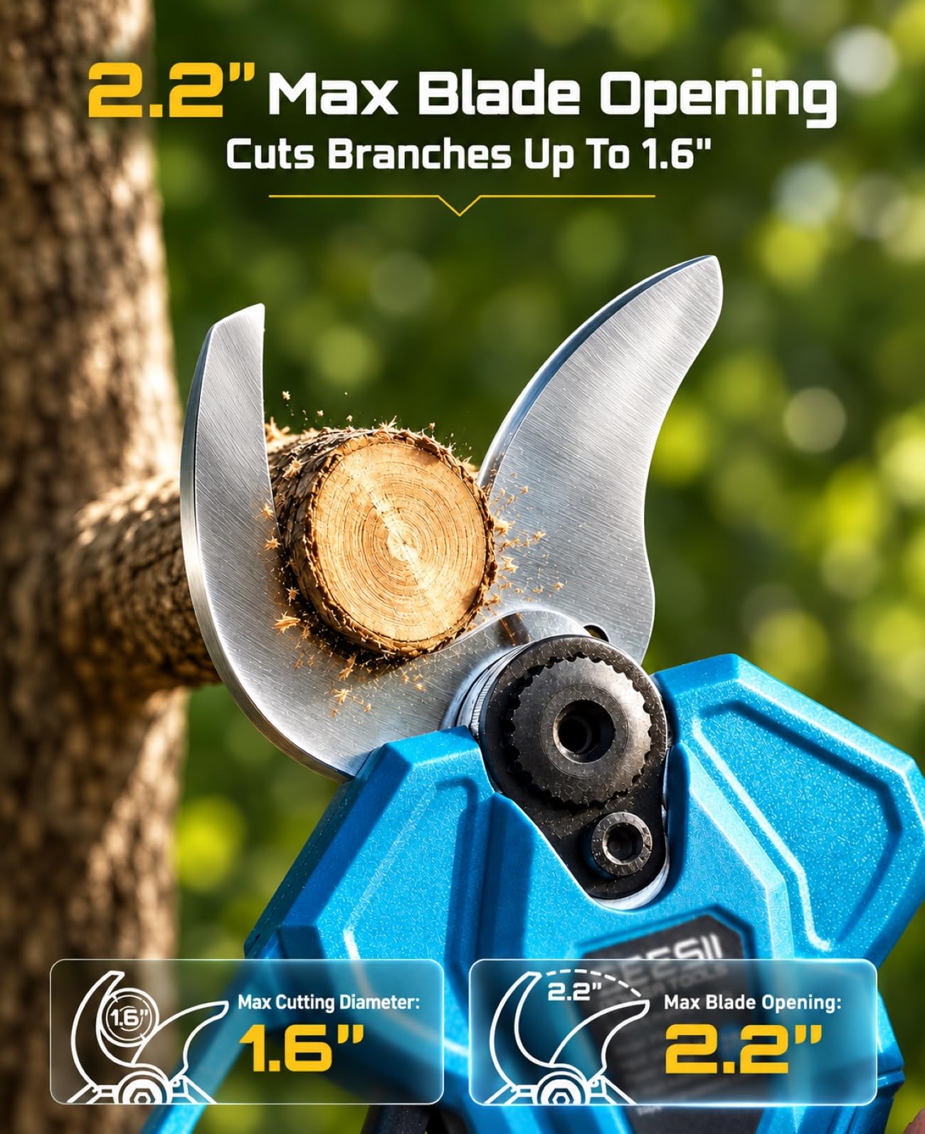 SEESII 2-in-1 Pole Pruning Shears, 1.6" Cutting Diameter Cordless Electric Pole Pruners, Brushless Motor, Dual 4.0Ah Batteries, Extra SK5 Blade, 4 Modes Adjustable Branches Cutter for Tree & Flower - Image 4
