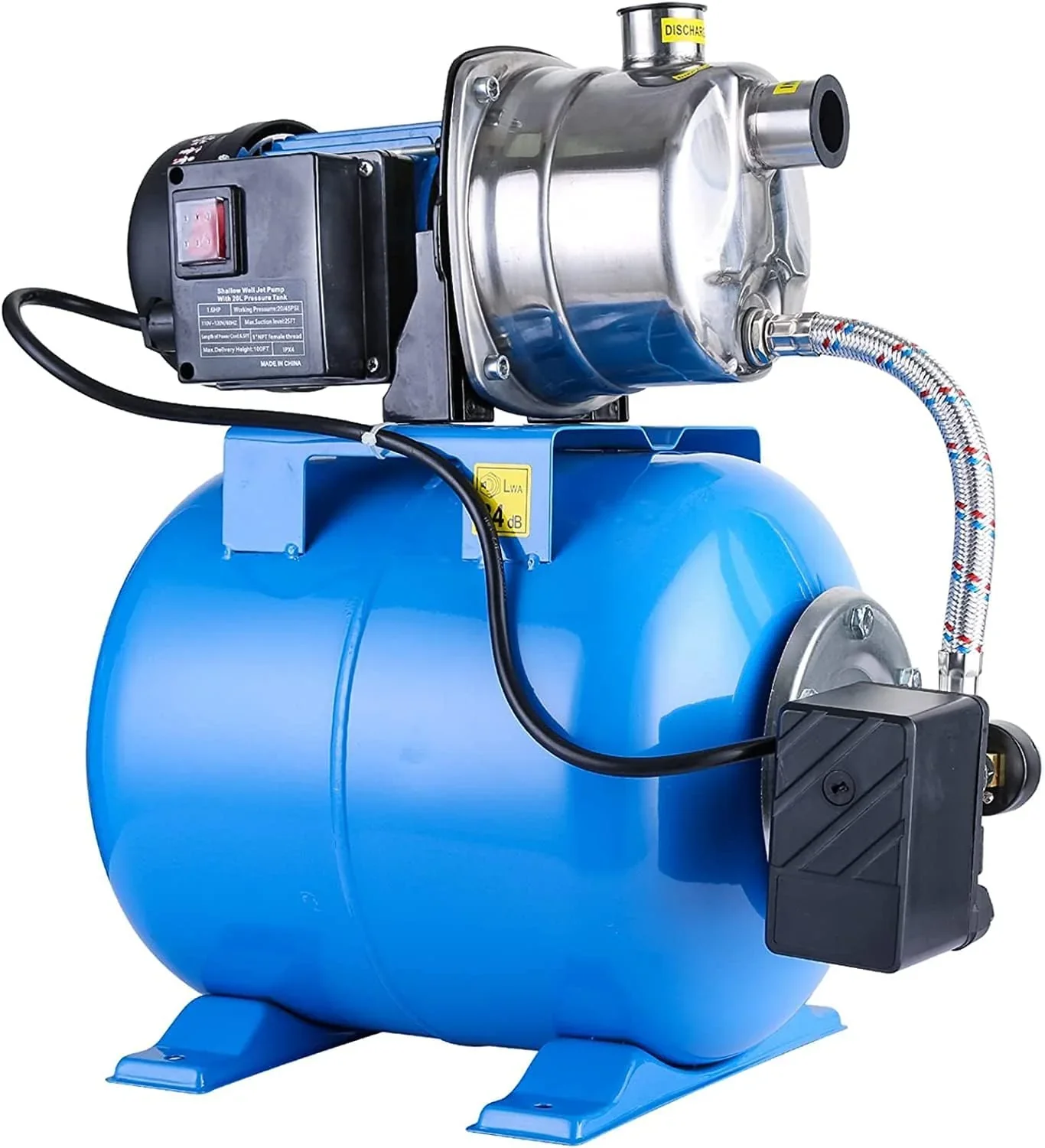 1.6HP Shallow Well Pump with Pressure Tank 1268 GPH Stainless Steel Jet Pump Transfer Drainage Booster Pump Garden Sprinkler System Water Pump for Home Garden Lawn Irrigation - Image 2