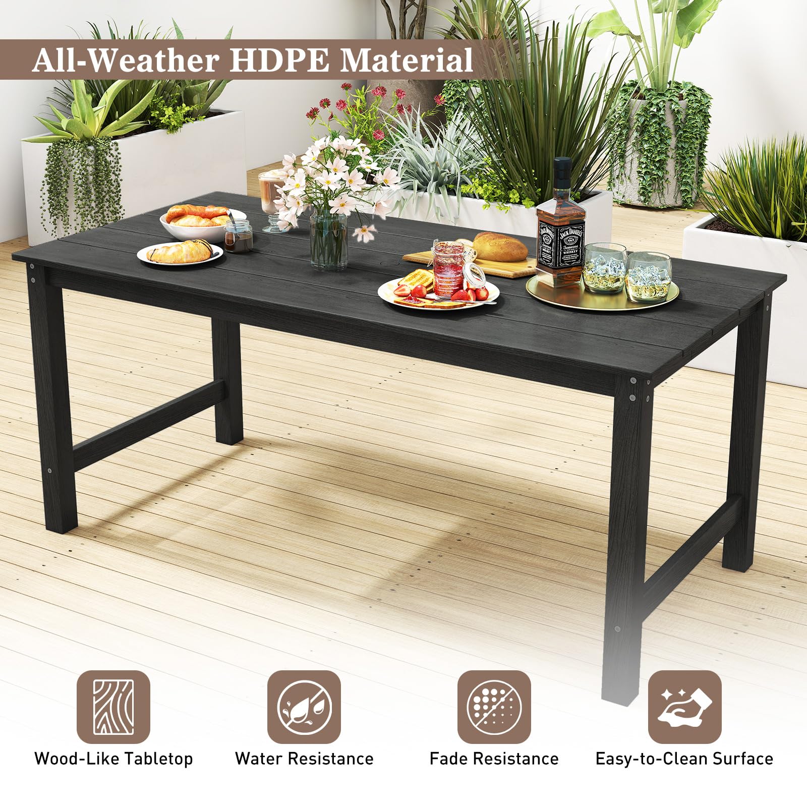 Tangkula 3 Pieces Outdoor HDPE Dining Table Set with 2 Benches - Image 7