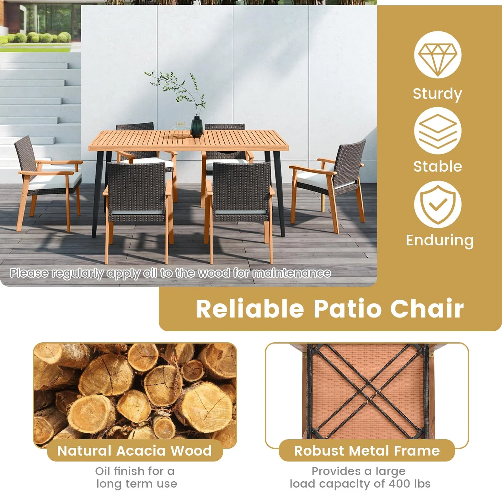Tangkula 7 Pieces Patio Dining Table Set for Garden - Image 5