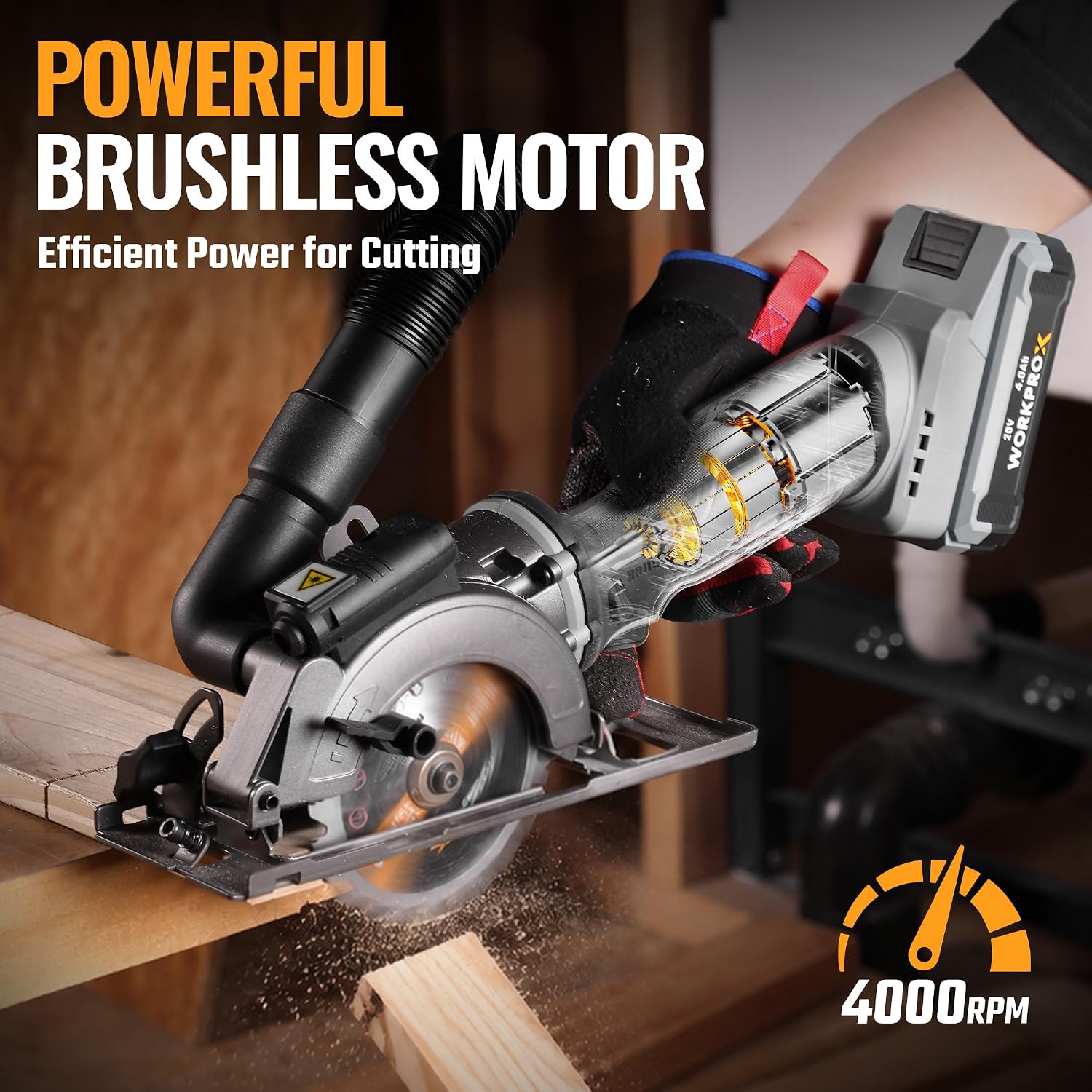WORKPROX 20V 4-1/2" Cordless Mini Circular Saw with 4.0Ah Battery - Image 2