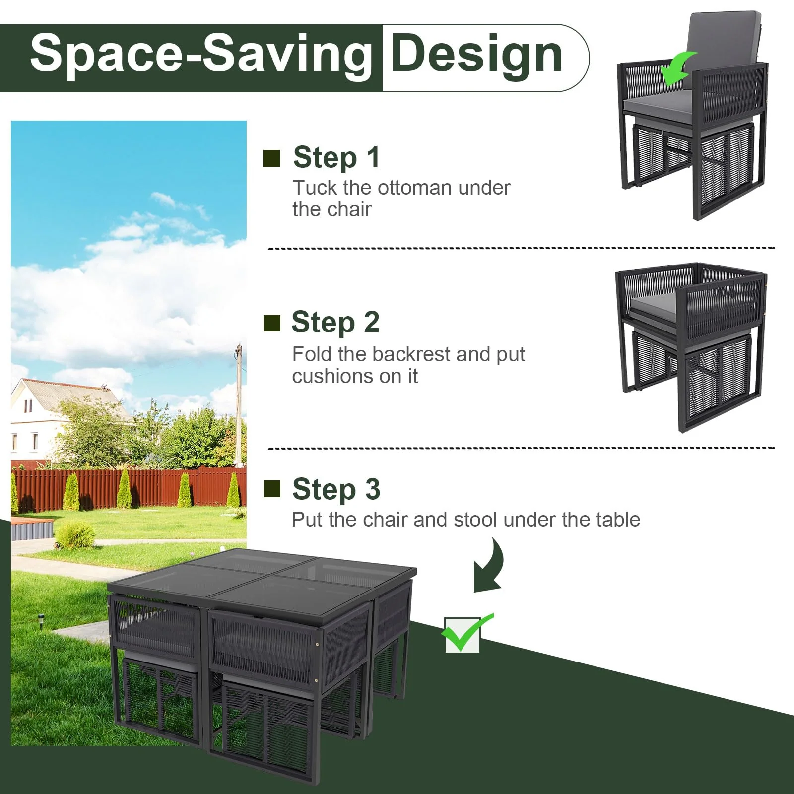 Tangkula 9 Pieces Patio Dining Set with PE Rattan Chairs - Image 4