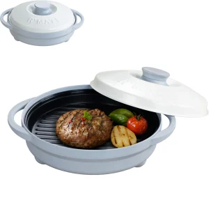 Rangemate Signature Microwave Searing Grill Pan, 750&deg;F (400&deg;C) Searing Crisper with Lid, Quick Meals Multi-Cooker for RV and Dorm, 100% Dishwasher Safe, Coastal Blue