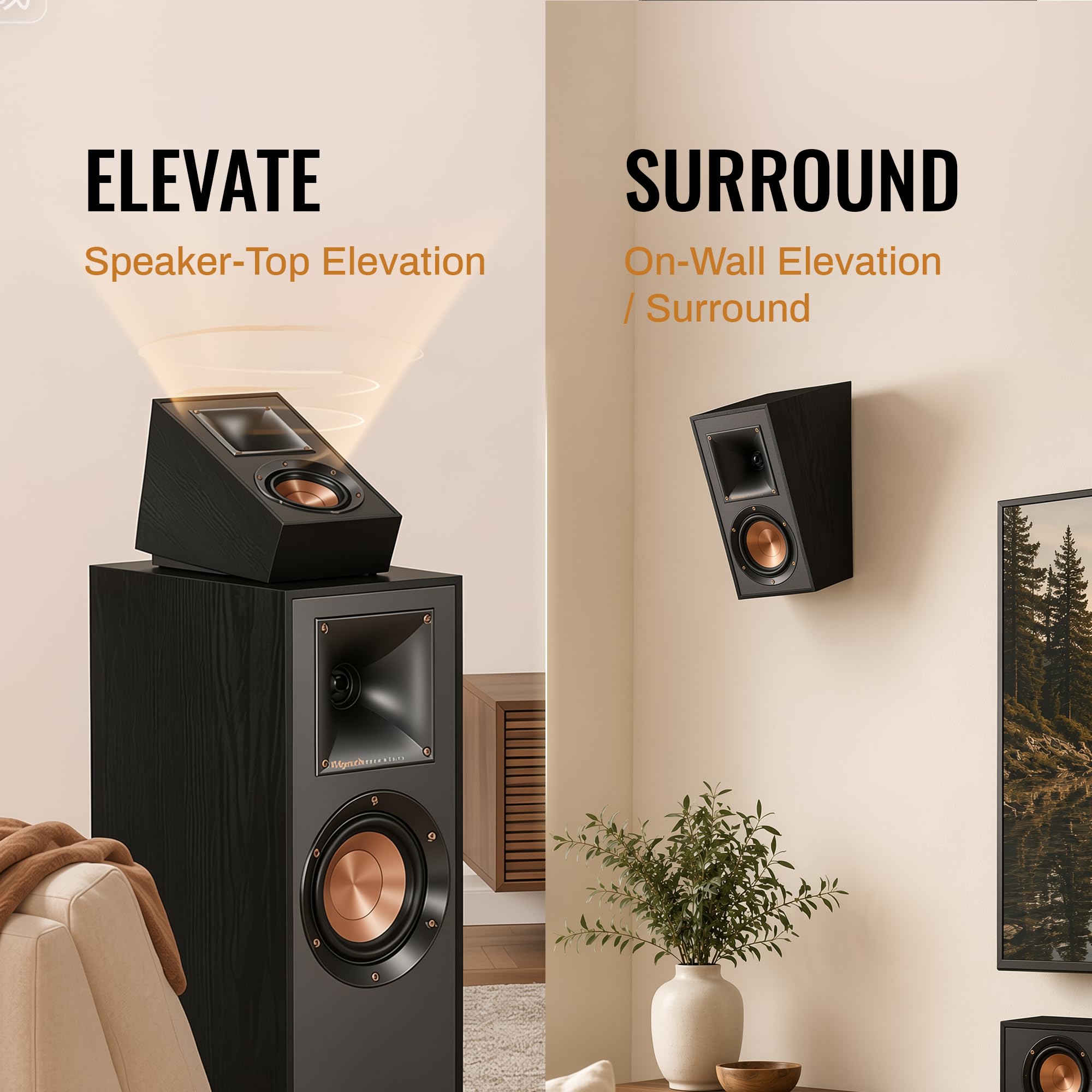 Klipsch R-41SA Powerful Detailed Home Speaker Set of 2 Black Use on compatible tower or bookshelf speakers for reflected height effects, or wall-mount as elevation or surround speakers. - Image 3