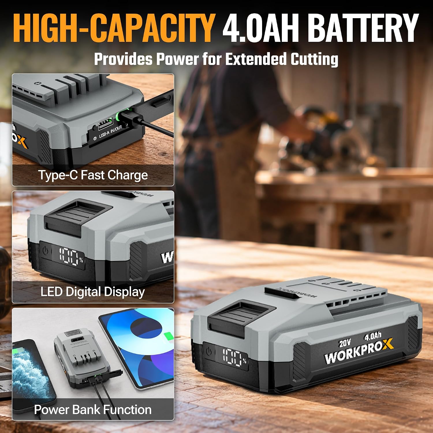 WORKPROX 20V 4-1/2" Cordless Mini Circular Saw with 4.0Ah Battery - Image 4