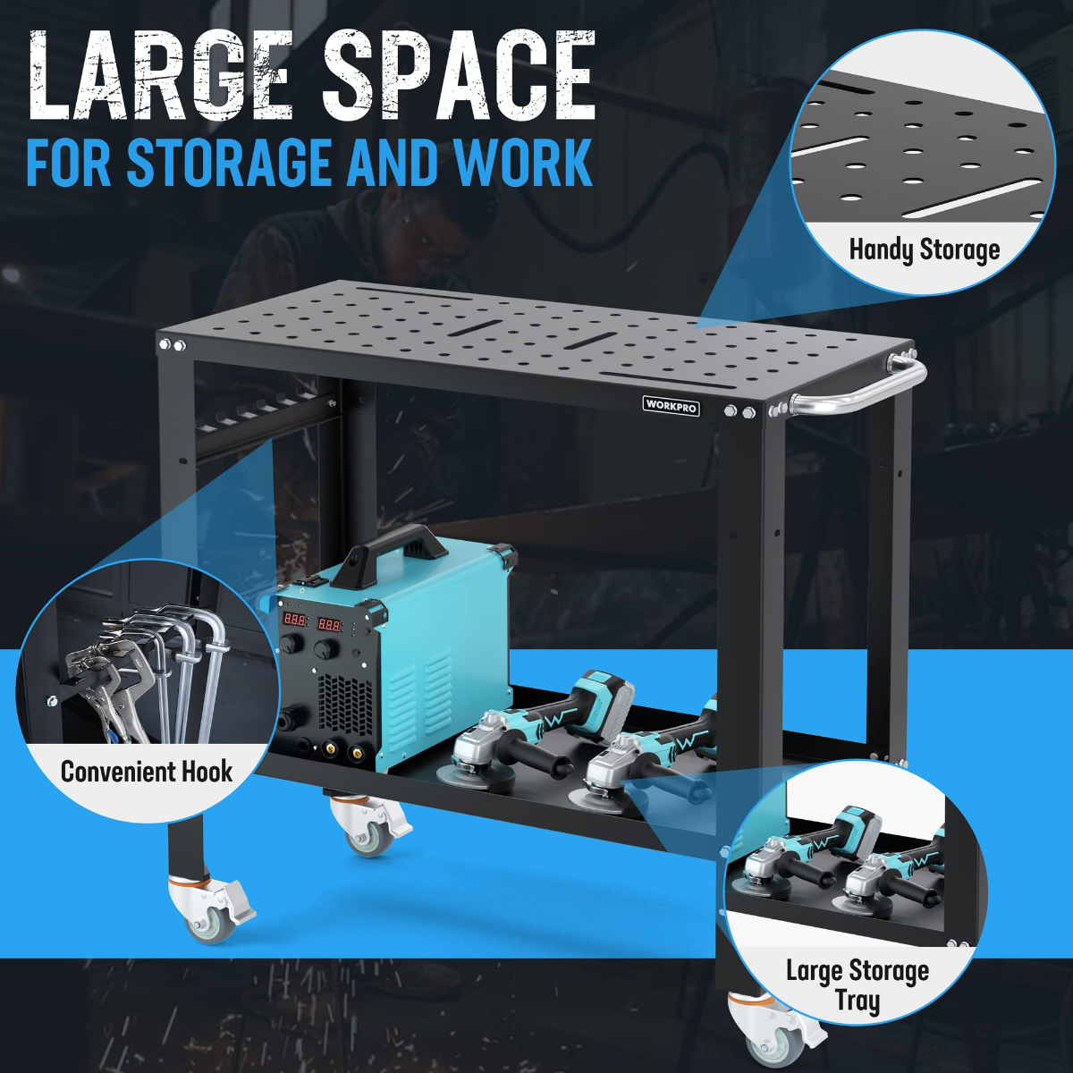 WORKPRO 36”×18” Portable Welding Table, 1200 lbs Load Capacity, Nitriding Tabletop - Image 4