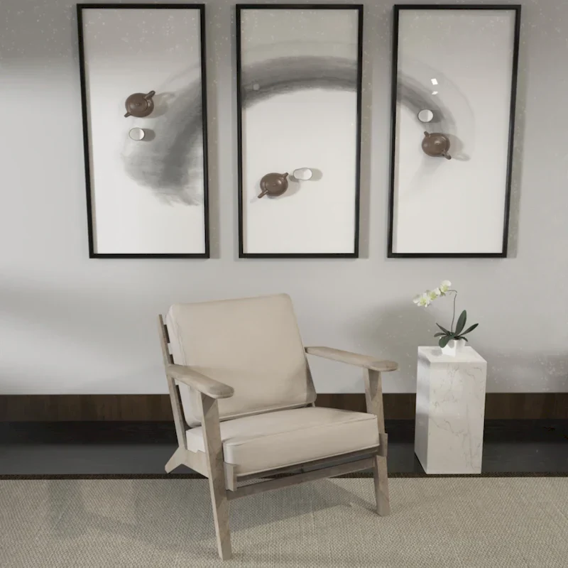 Handcrafted Amber Accent Chair with Slatted Mango Wood, Buffalo Leather Cushions, and Angled Legs - Image 4