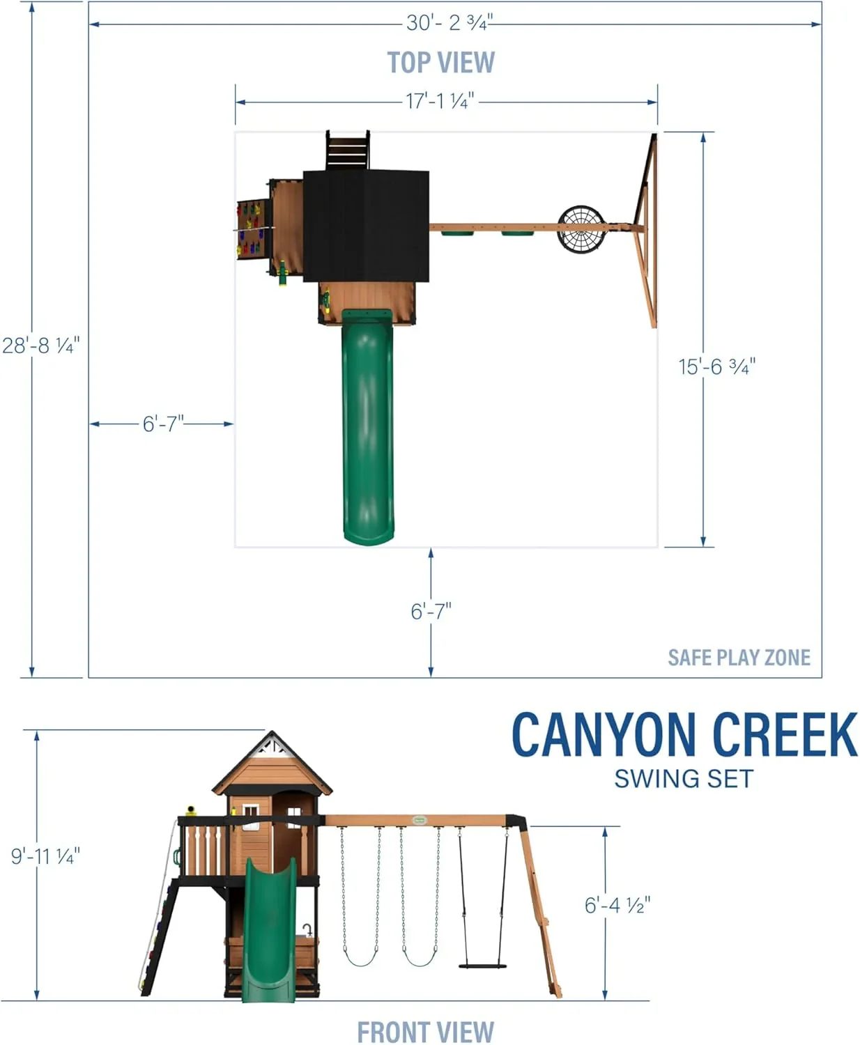 Canyon Creek Cedar Wood Swing Set with Wave Slide, Clubhouse, Play Kitchen, Picnic Area, Belt Swings, Web Swing, Rock Wall, Balconies, Playhouse, Step Ladder, Outdoor Playset - Image 2